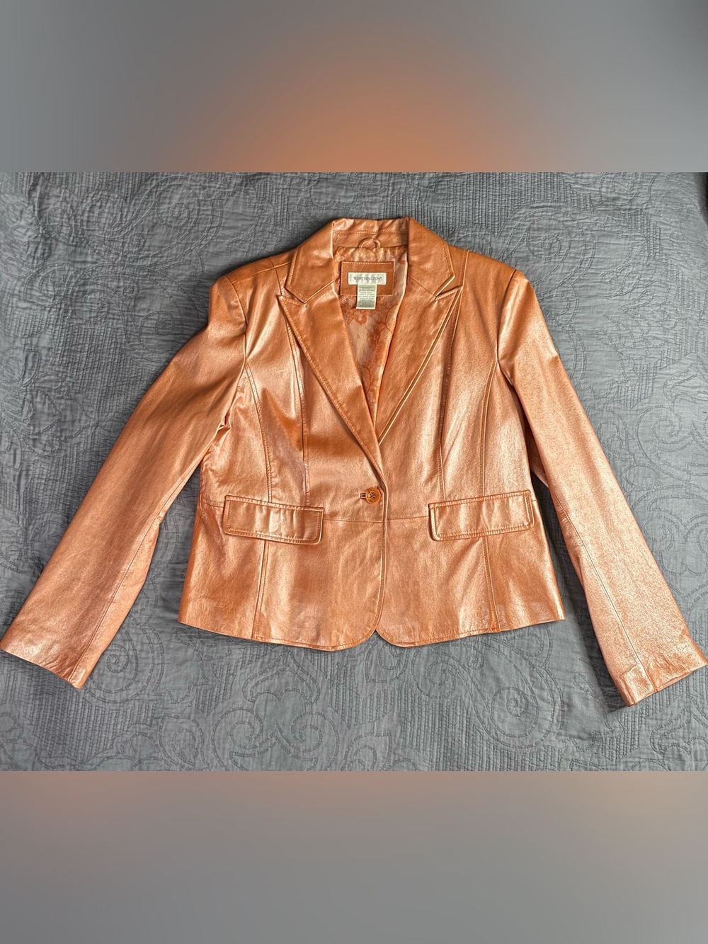 Worthington Genuine Leather Blazer Jacket Pearlized-Orange Moto Size:XL